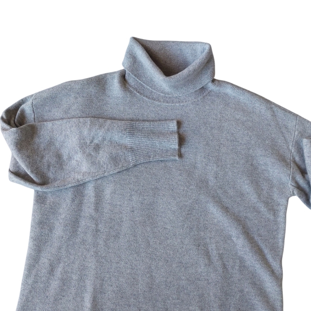 Talbots Sweater Large Pure Cashmere Turtleneck Gray Pullover Lightweight Casual